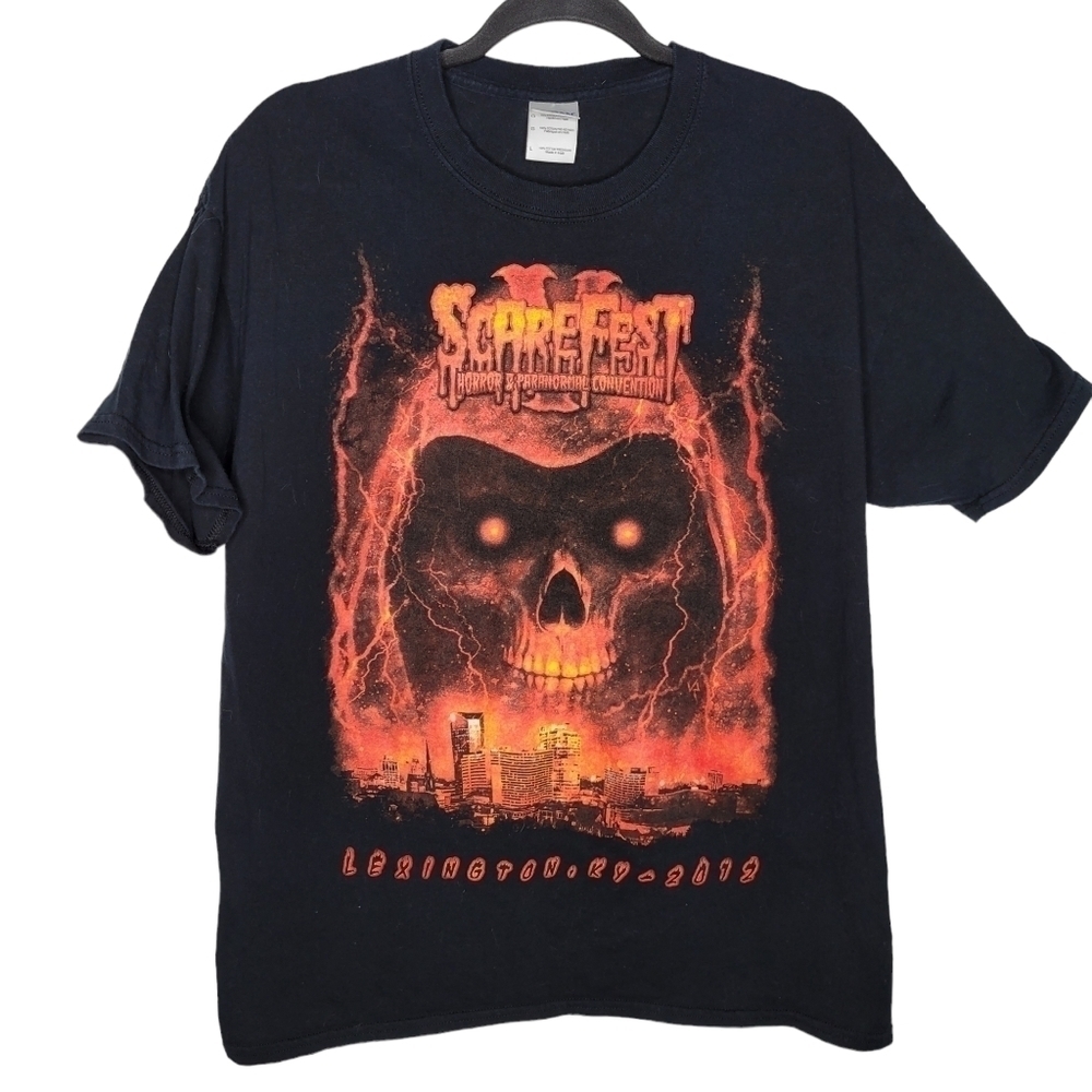 Scarefest Lexington Kentucky Halloween Paranormal Horror Skull Flames T-Shirt